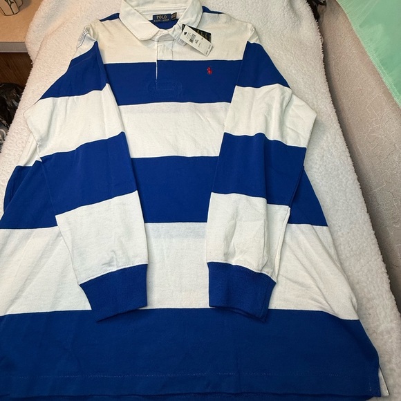 Polo Ralph Lauren Polo Shirt Mens Adult Sz XXL Blue Stripes Preppy Logo Casual - Picture 1 of 10